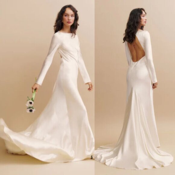 NWT Reformation Adwen Bridal Long Gown Ivory A-line Skirt w/ Train Open Back - Picture 2 of 7